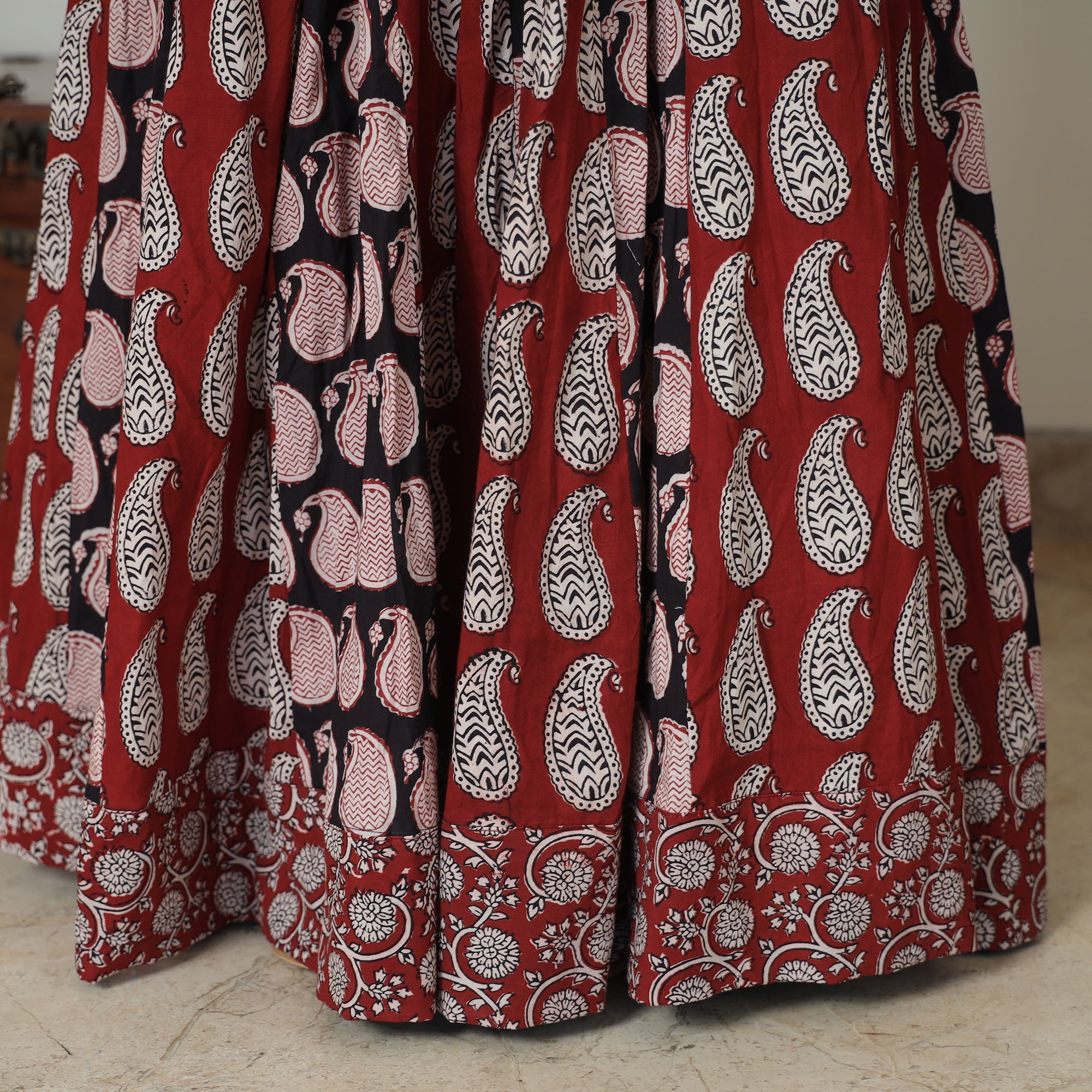  Bagh Block Printed Patchwork Cotton Long Skirt 