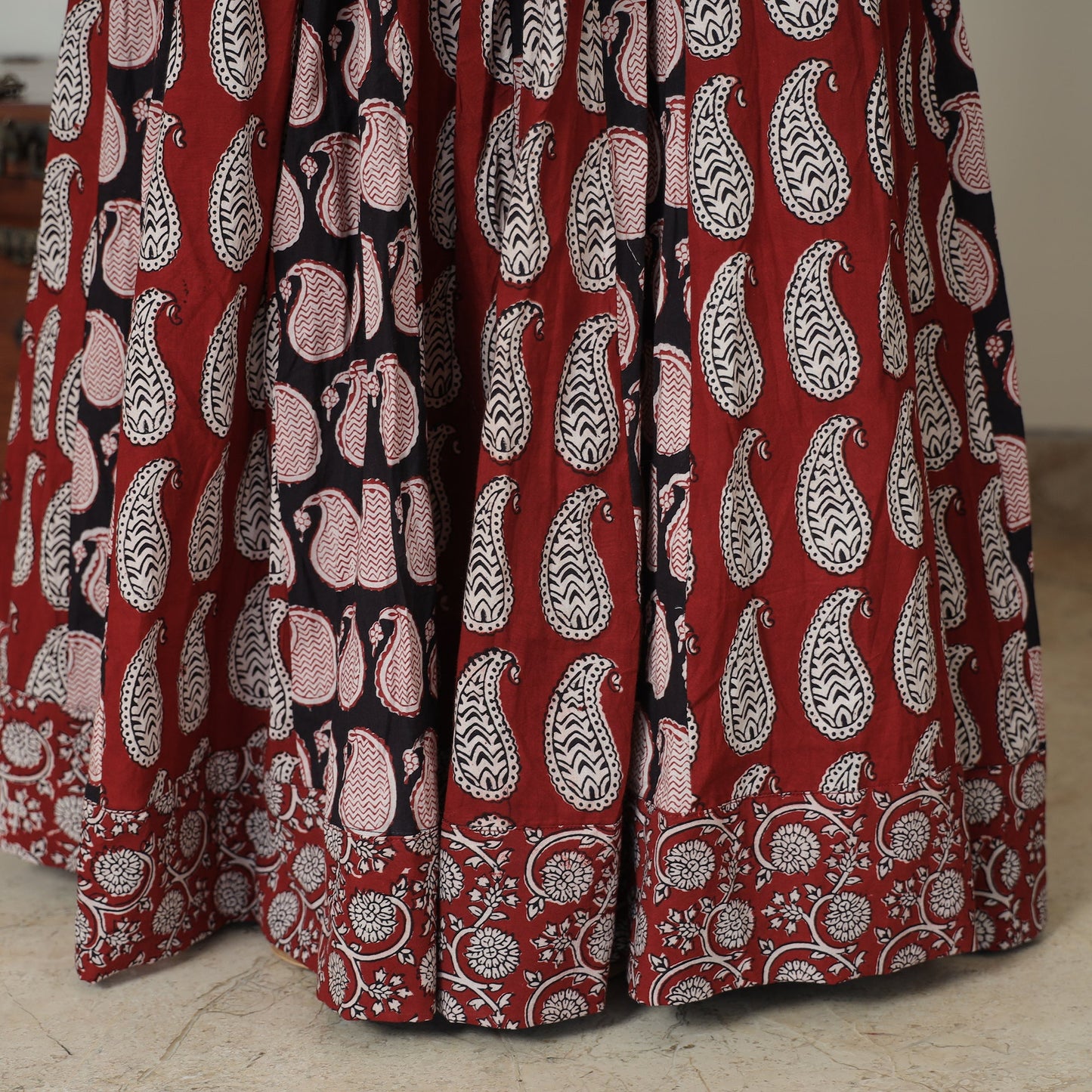  Bagh Block Printed Patchwork Cotton Long Skirt 