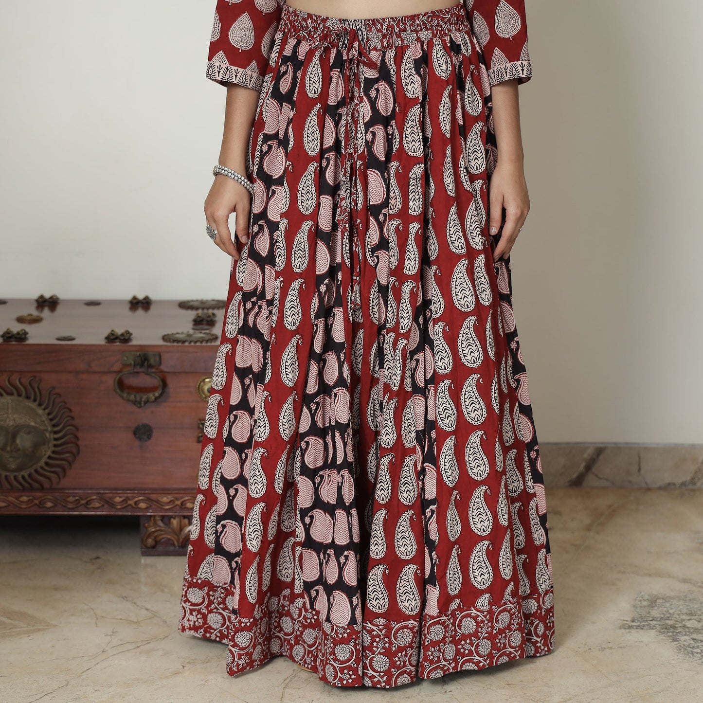  Bagh Block Printed Patchwork Cotton Long Skirt 