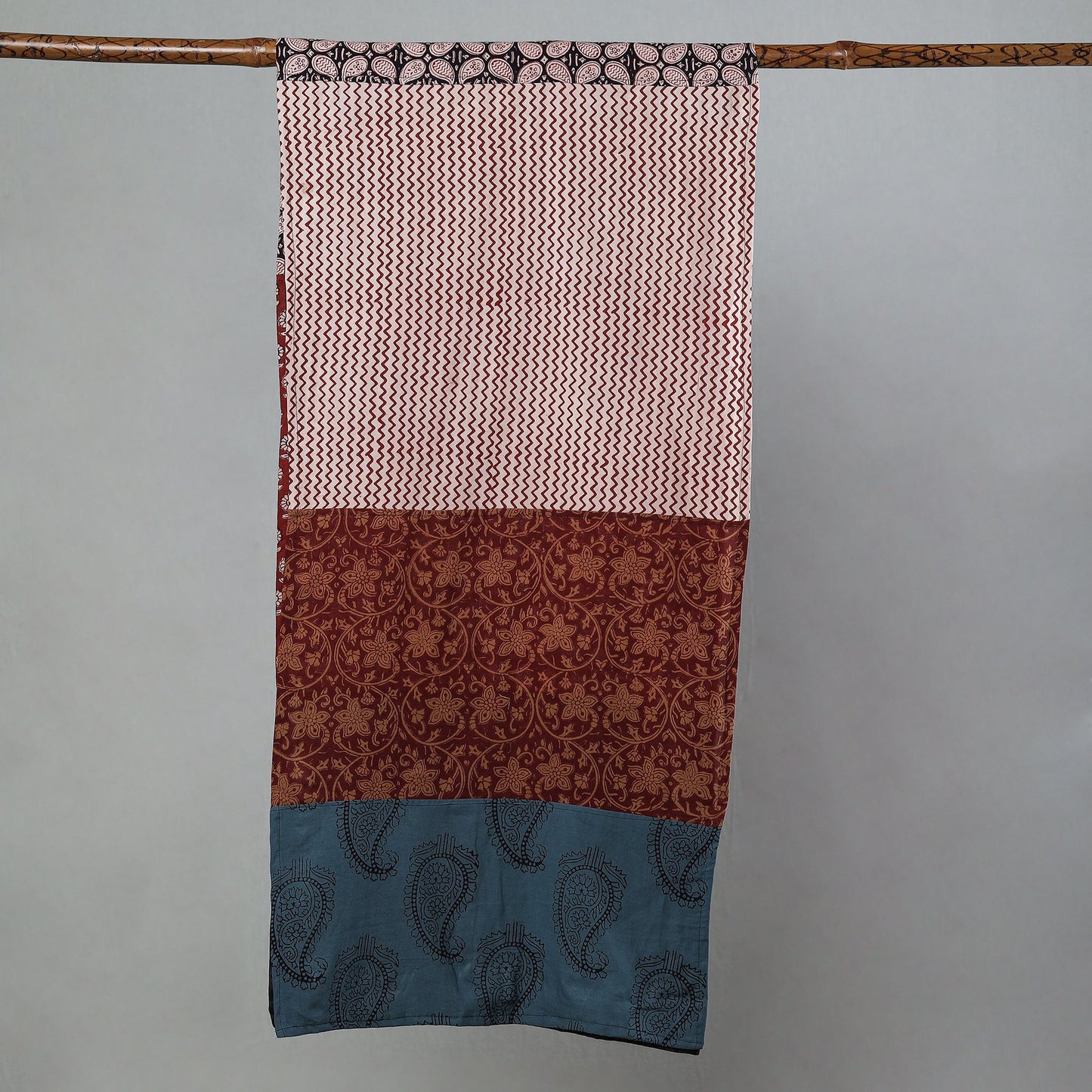 Multicolor Bagh Block Printed Patchwork Cotton Stole