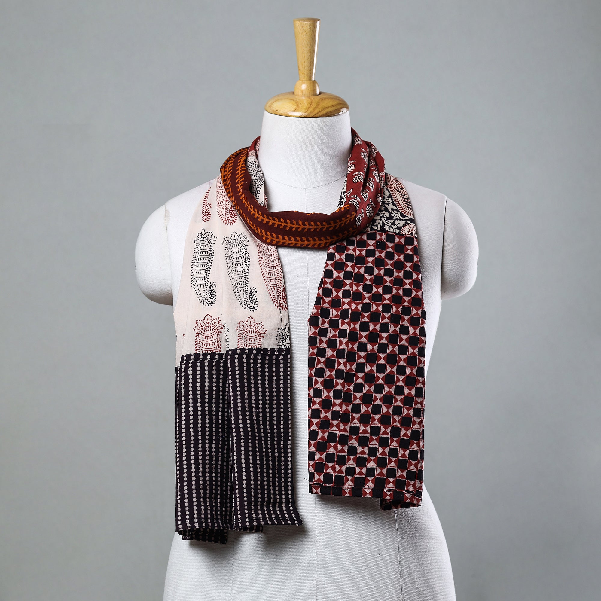 Multicolor Bagh Block Printed Patchwork Cotton Stole