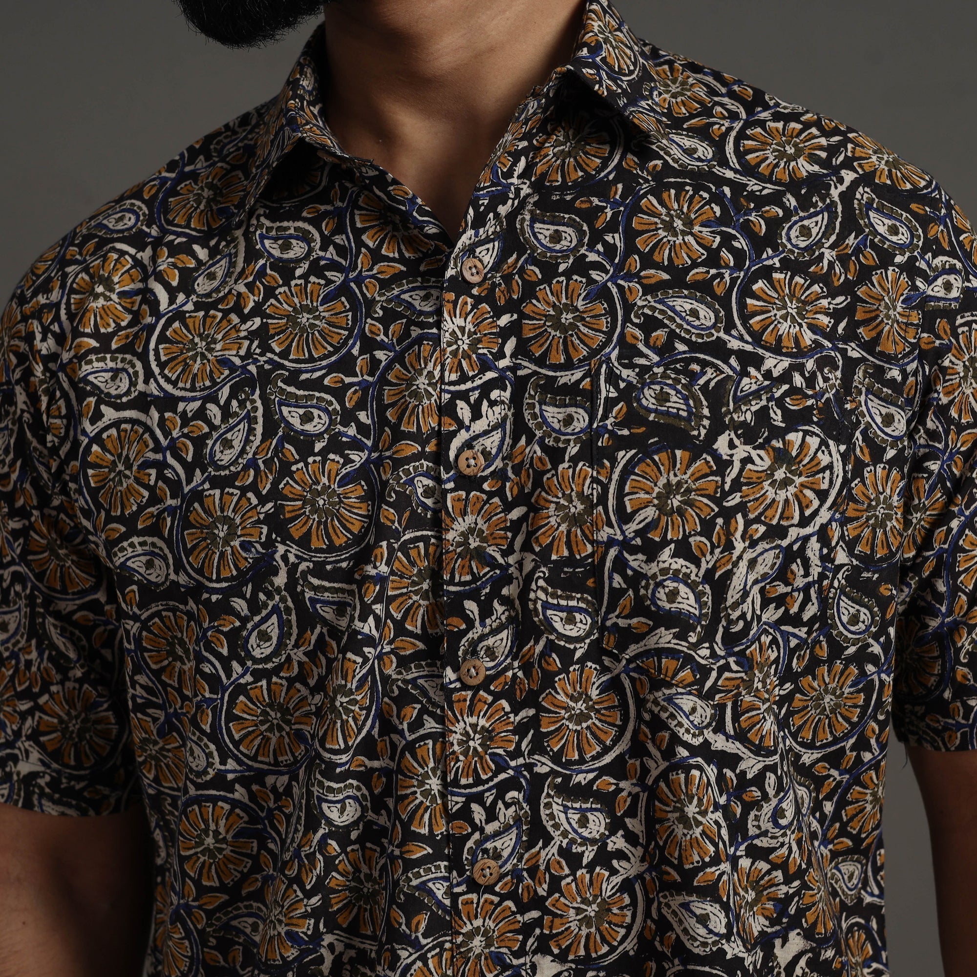 Multicolor Bagru Block Printed Cotton Men Half Sleeve Shirt