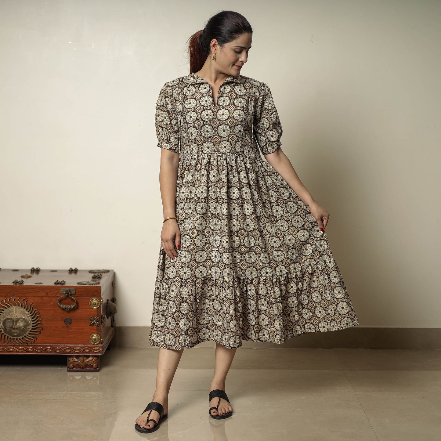 Buy Bagru Block Printed Cotton Tiered Dress 12 Online at iTokri.com