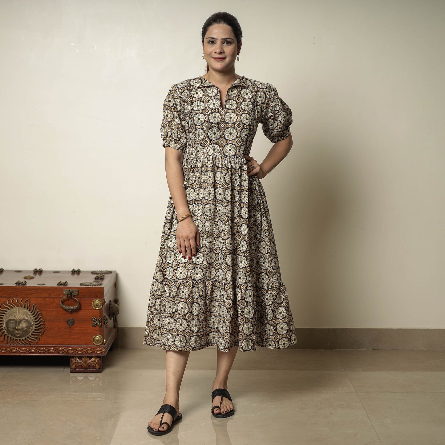 Buy Bagru Block Printed Cotton Tiered Dress 12 Online at iTokri.com
