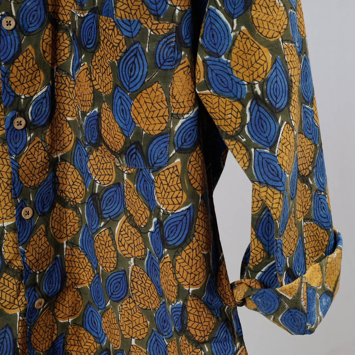 Bagru Dabu Block Printed Cotton Men Full Sleeve Shirt
