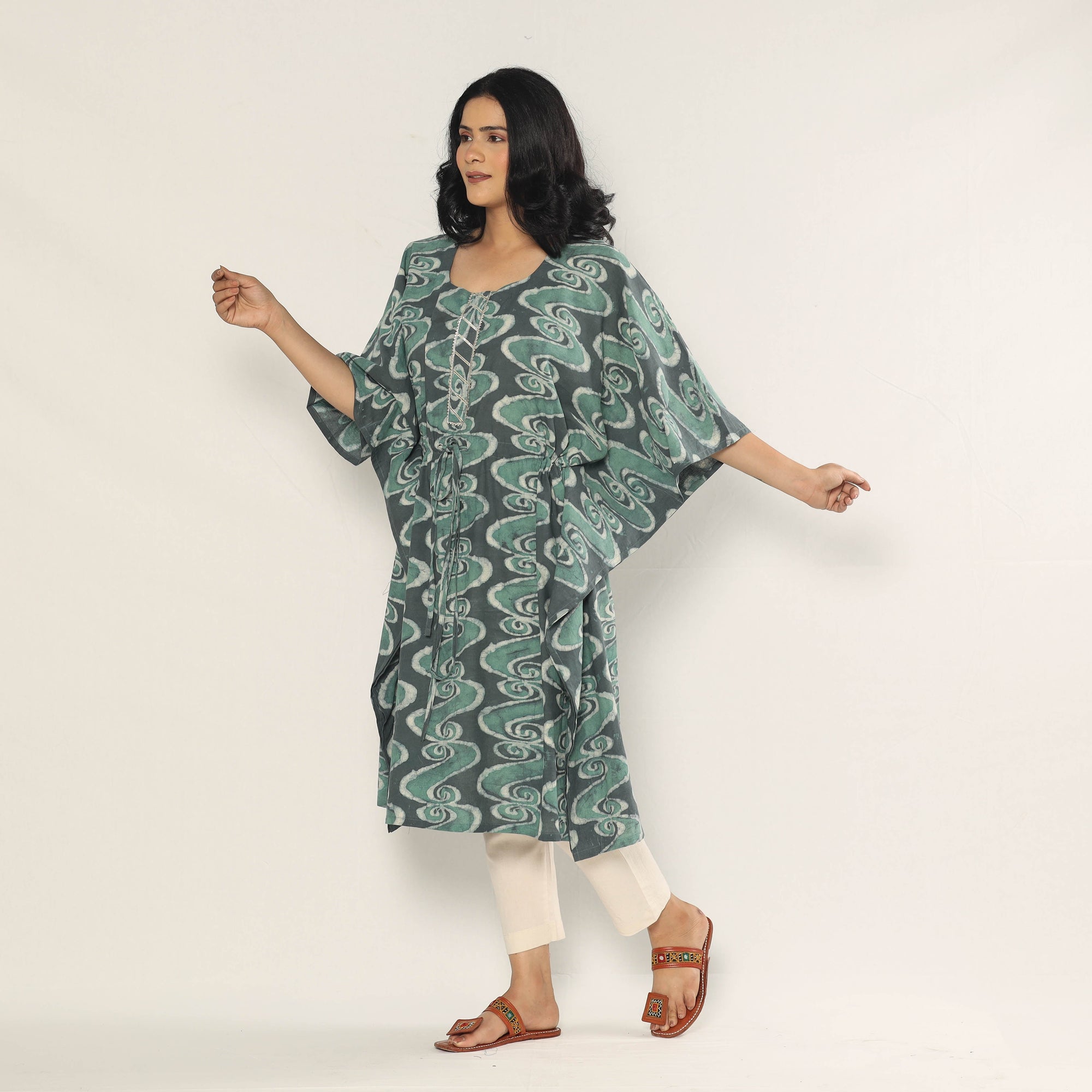 Bagru dabu printing cotton kaftan dress (medium)