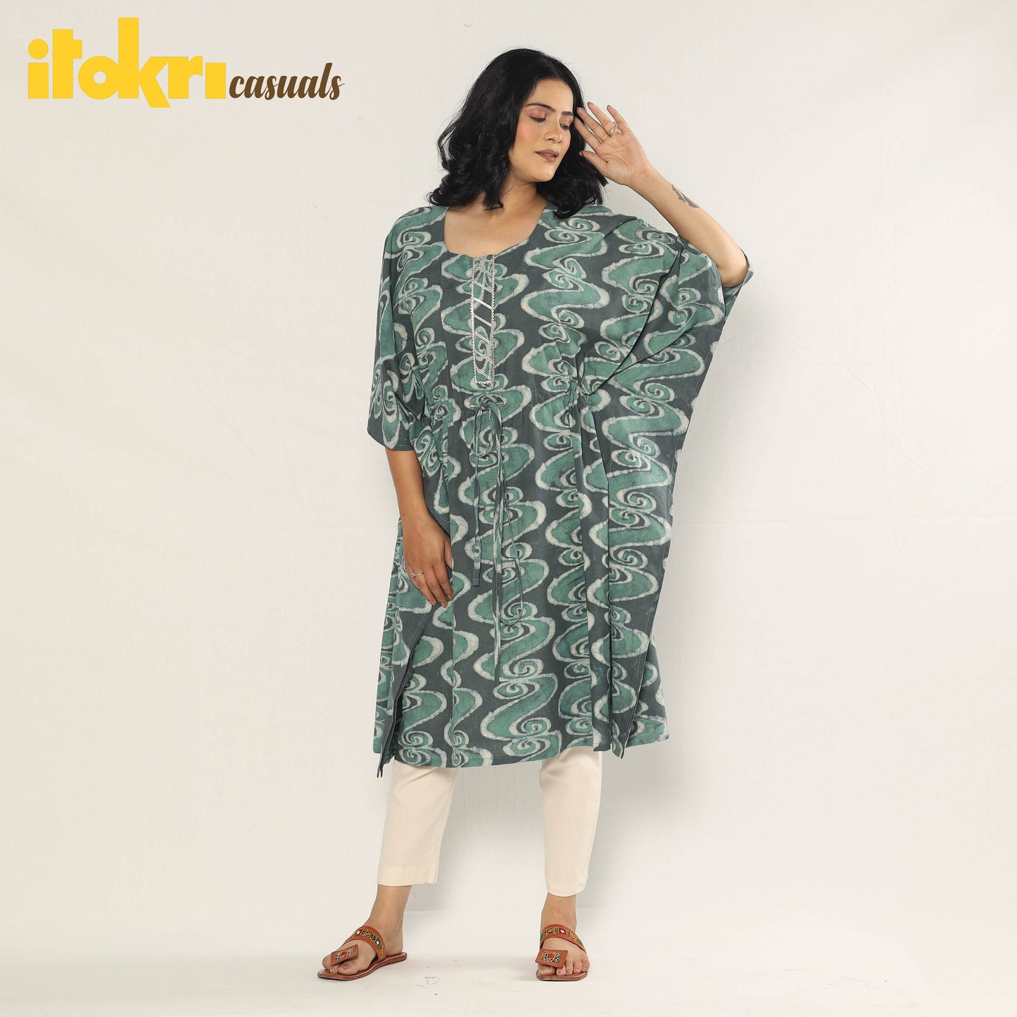 Bagru dabu printing cotton kaftan dress (medium)