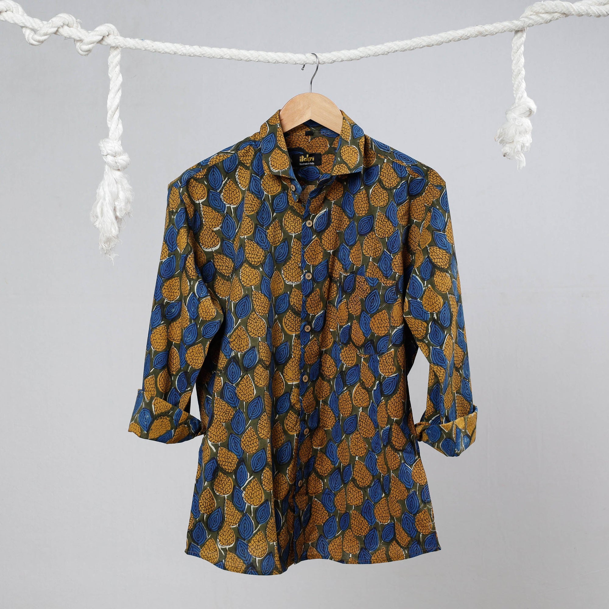 Bagru Dabu Block Printed Cotton Men Full Sleeve Shirt