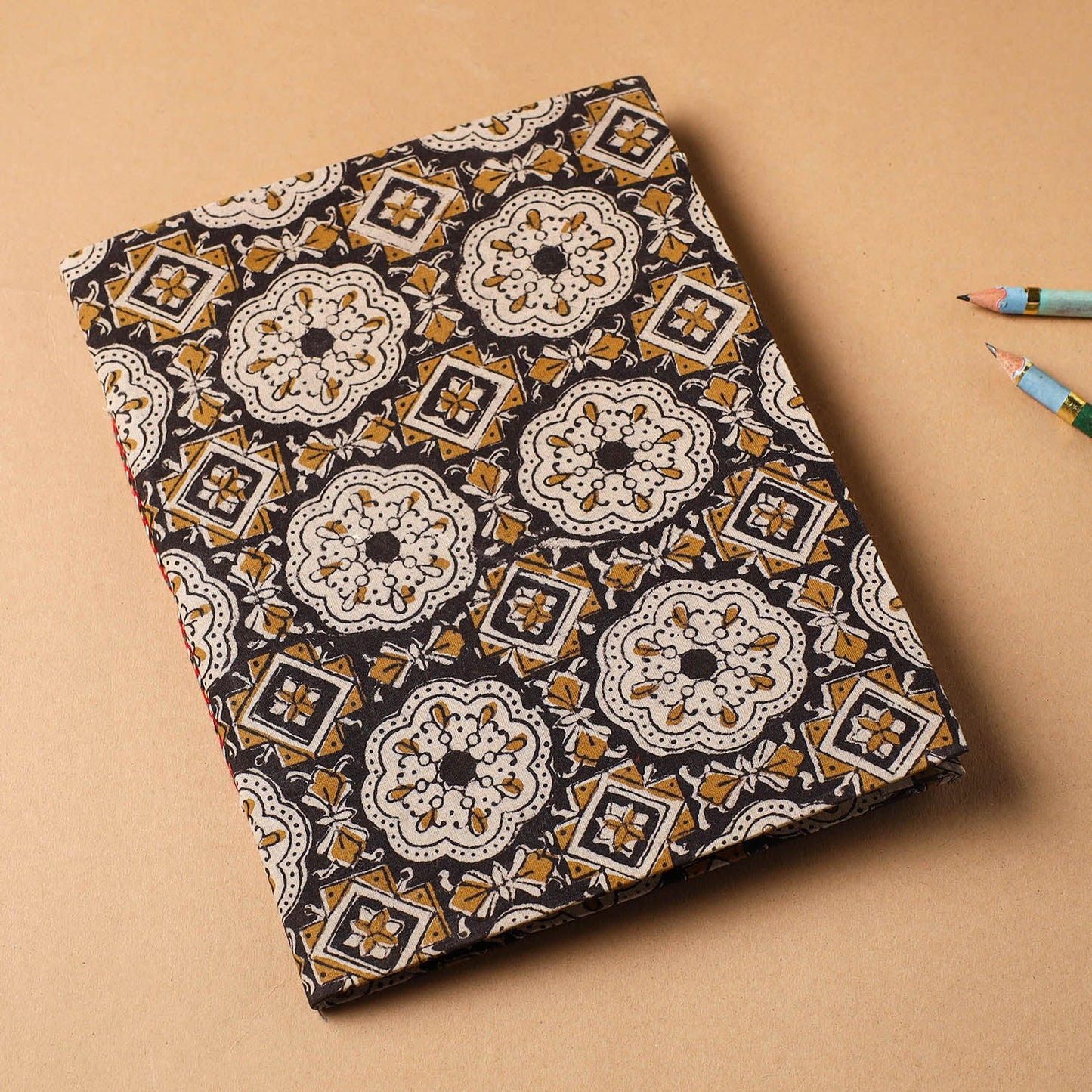 Multicolor - bagru fabric cover handmade paper notebook (9