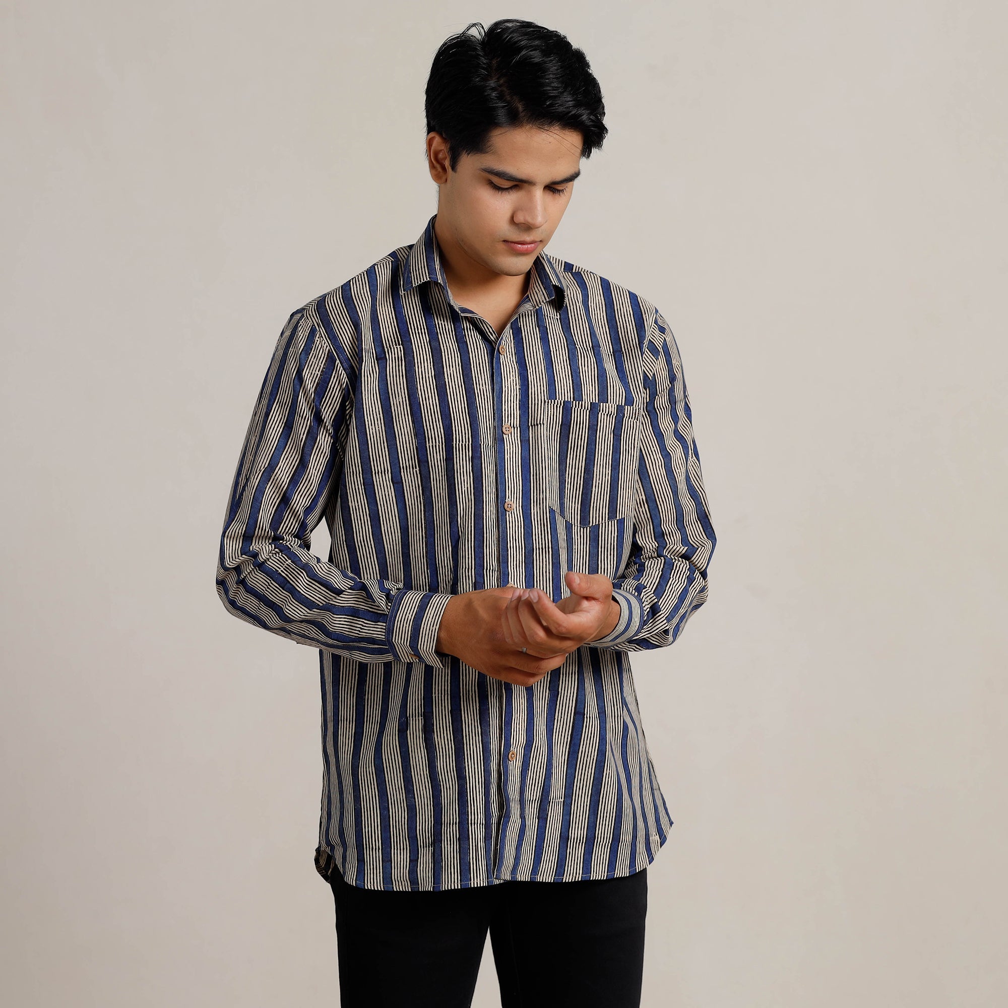  Bagru Block Printed Cotton Men Full Sleeve Shirt 10 
