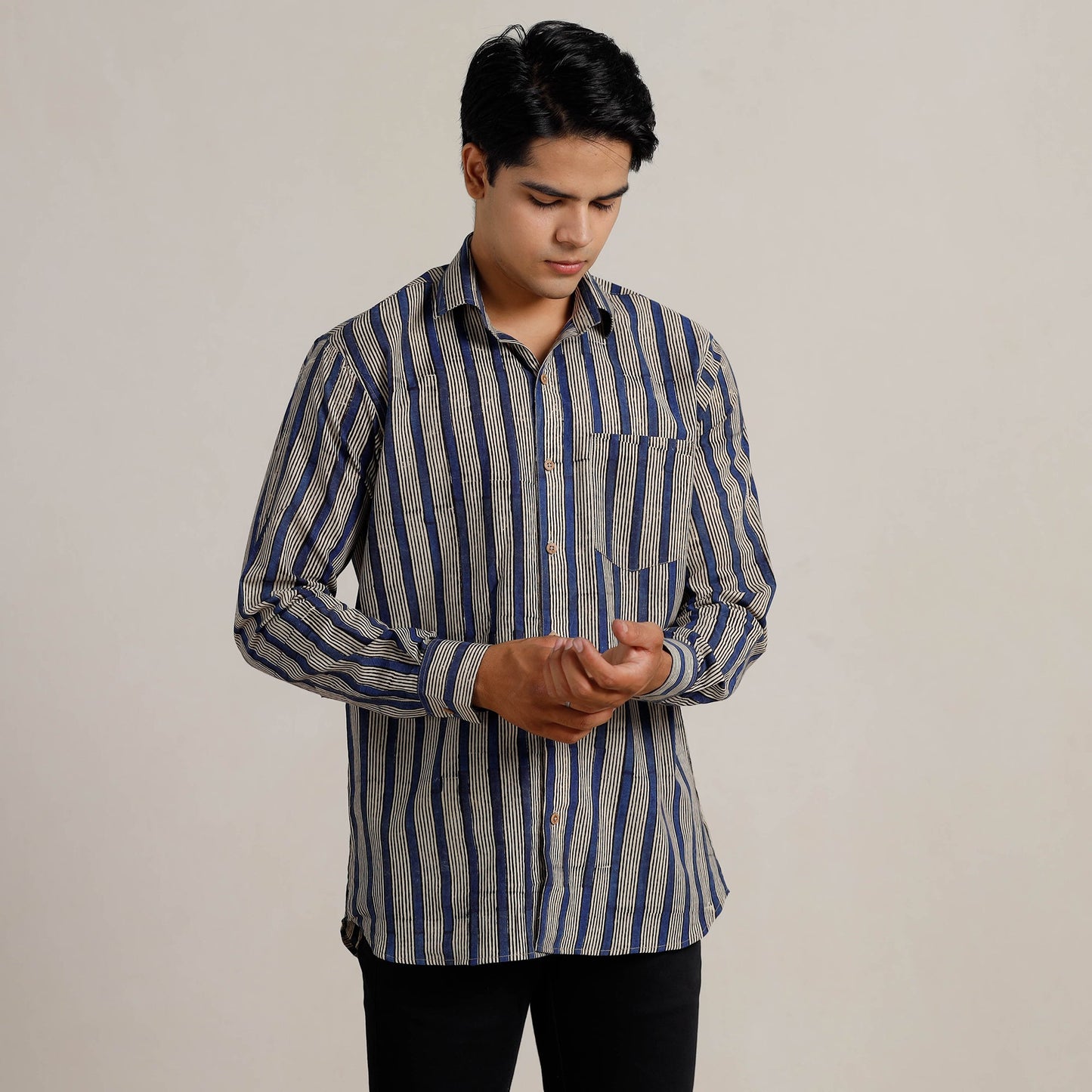  Bagru Block Printed Cotton Men Full Sleeve Shirt 10 