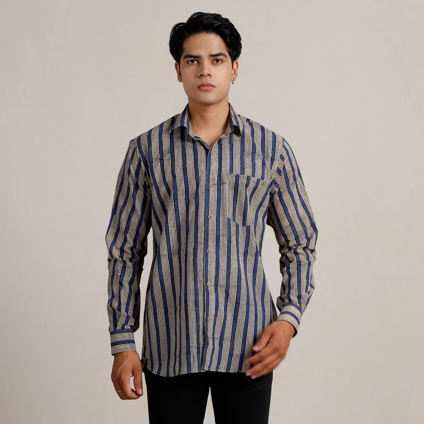  Bagru Block Printed Cotton Men Full Sleeve Shirt 10 
