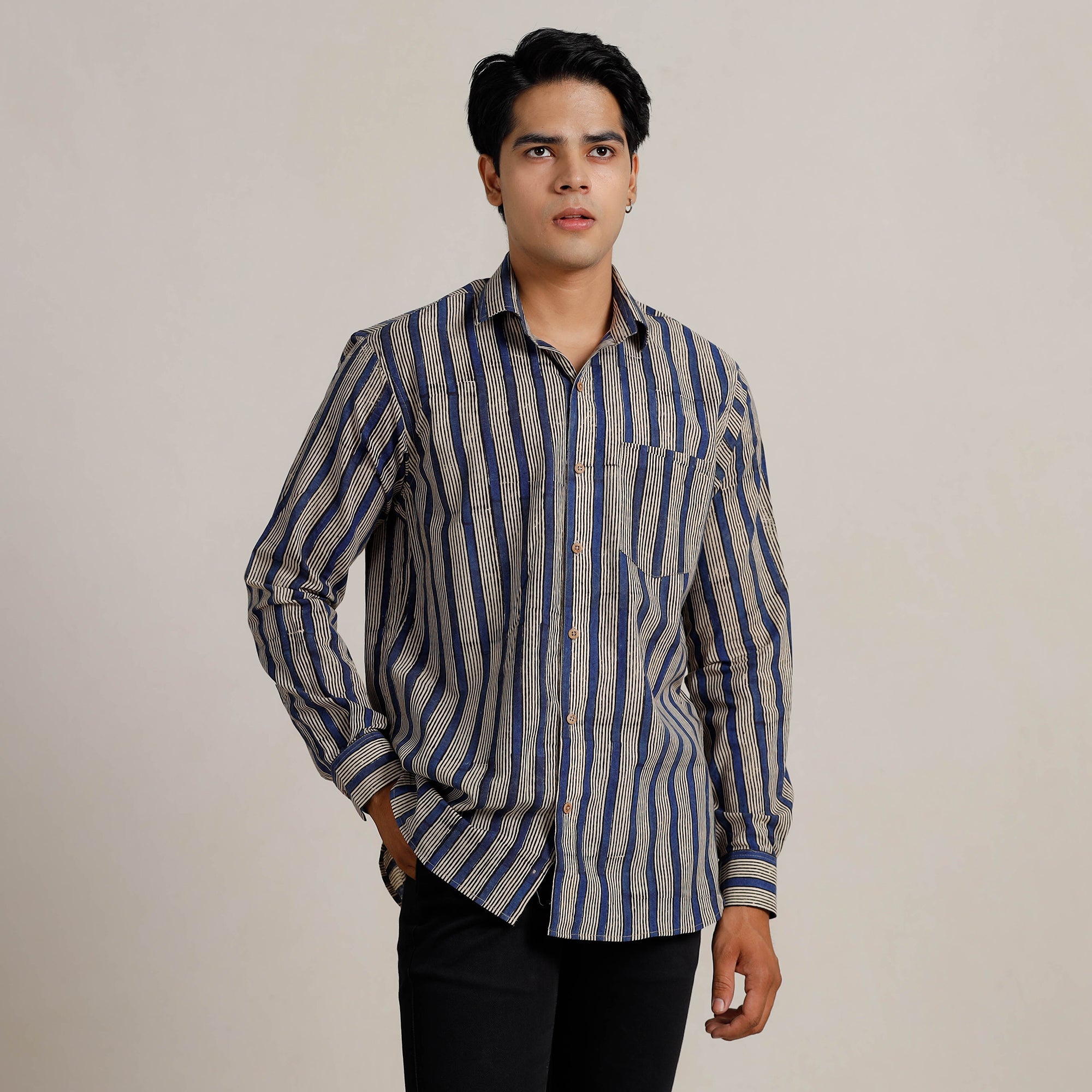  Bagru Block Printed Cotton Men Full Sleeve Shirt 10 