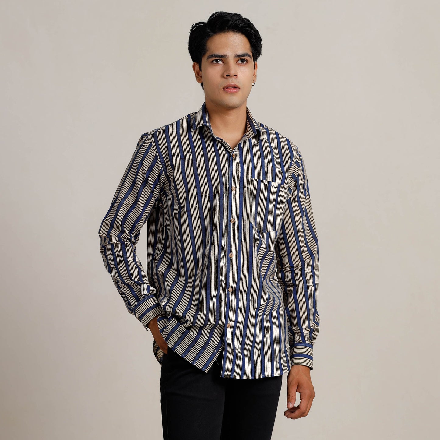  Bagru Block Printed Cotton Men Full Sleeve Shirt 10 