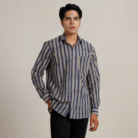  Bagru Block Printed Cotton Men Full Sleeve Shirt 10 