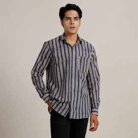  Bagru Block Printed Cotton Men Full Sleeve Shirt 10 