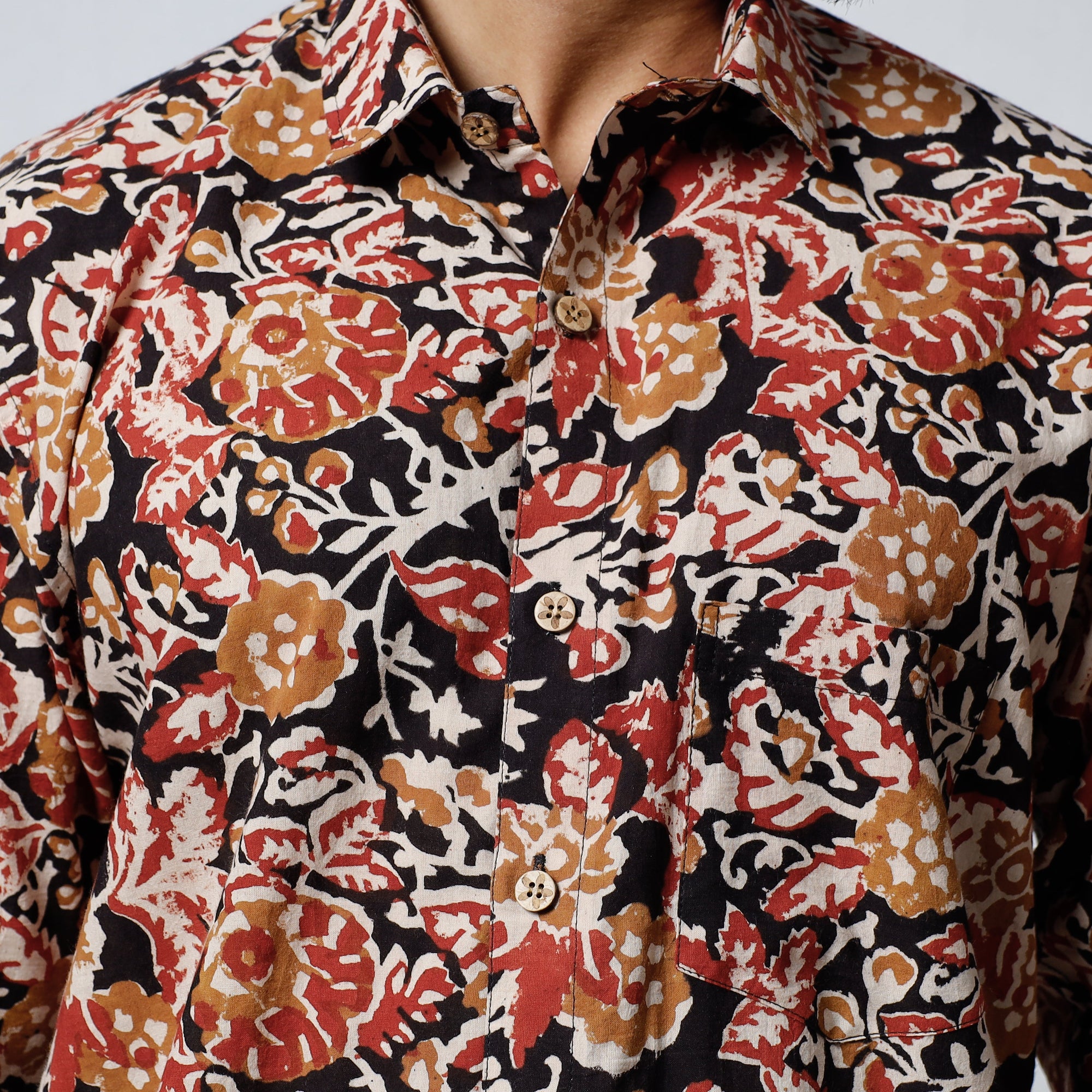 Multicolor Bagru Block Printed Cotton Men Full Sleeve Shirt