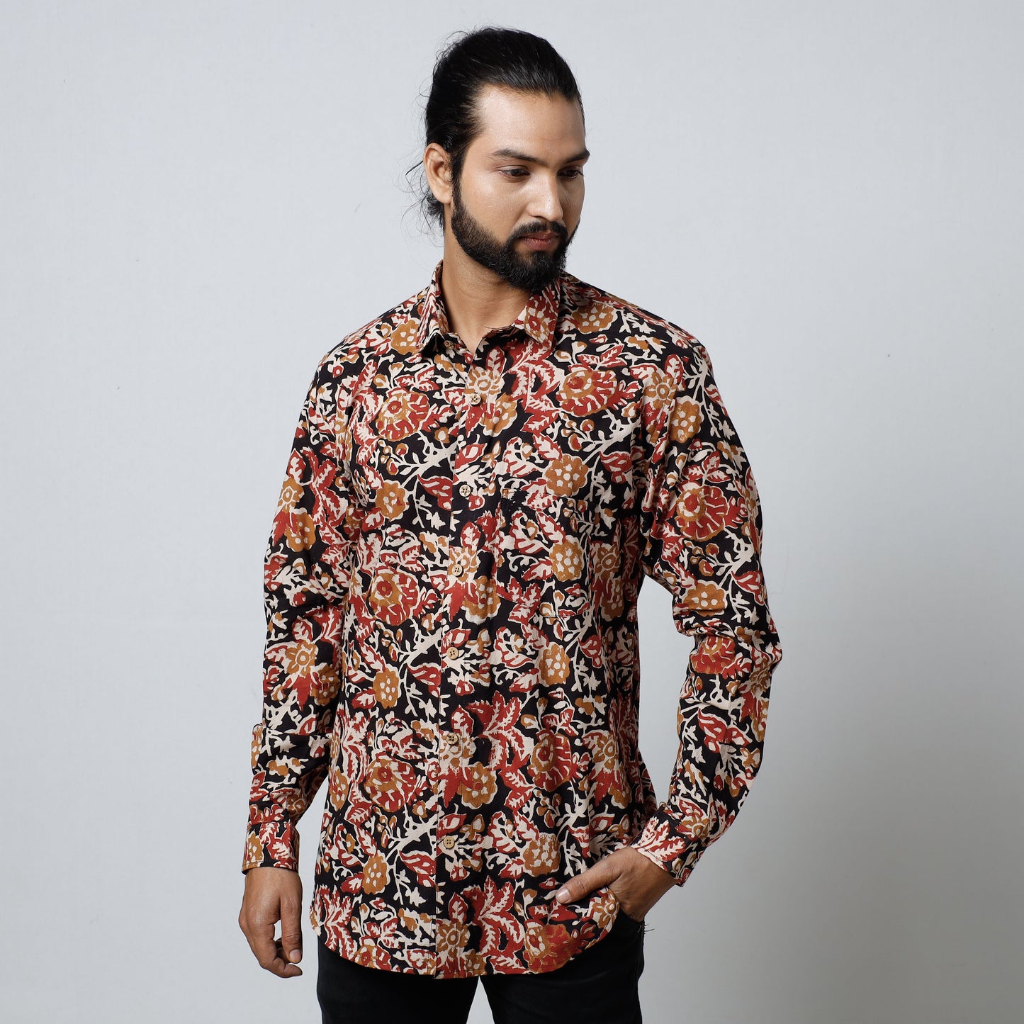 Multicolor Bagru Block Printed Cotton Men Full Sleeve Shirt