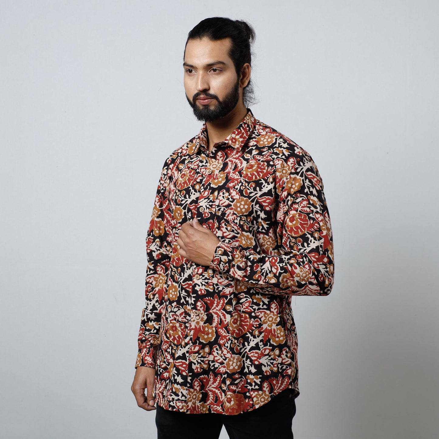 Multicolor Bagru Block Printed Cotton Men Full Sleeve Shirt