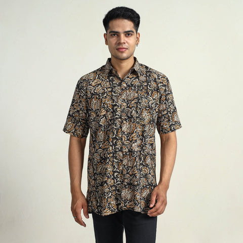 Multicolor Bagru Block Printed Cotton Men Half Sleeve Shirt