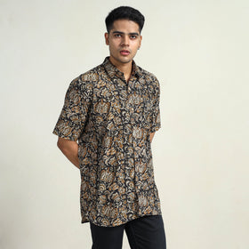 Multicolor Bagru Block Printed Cotton Men Half Sleeve Shirt
