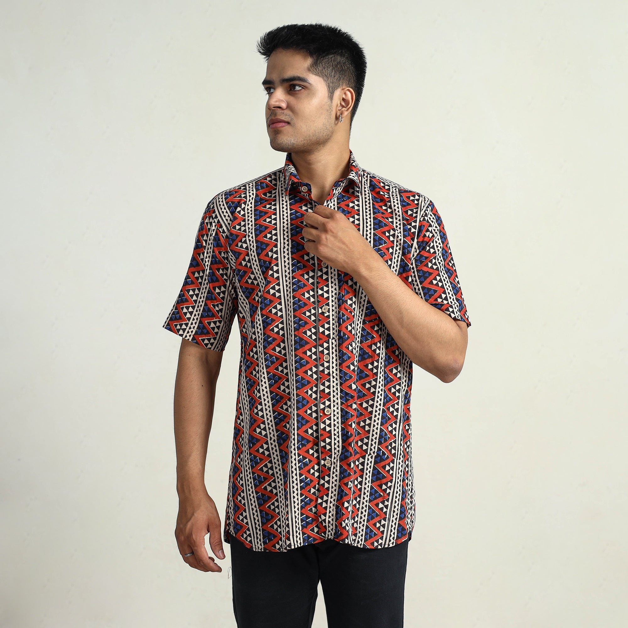 Buy  Bagru Block Printed Cotton Men Half Sleeve Shirt 05
