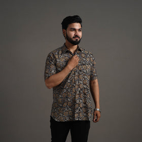 Multicolor Bagru Block Printed Cotton Men Half Sleeve Shirt