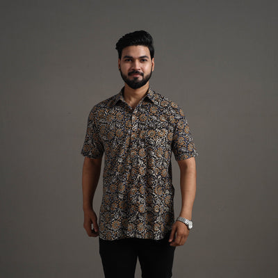 Multicolor Bagru Block Printed Cotton Men Half Sleeve Shirt