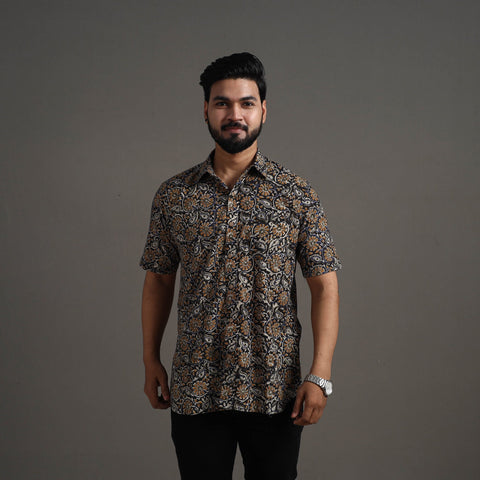 Multicolor Bagru Block Printed Cotton Men Half Sleeve Shirt