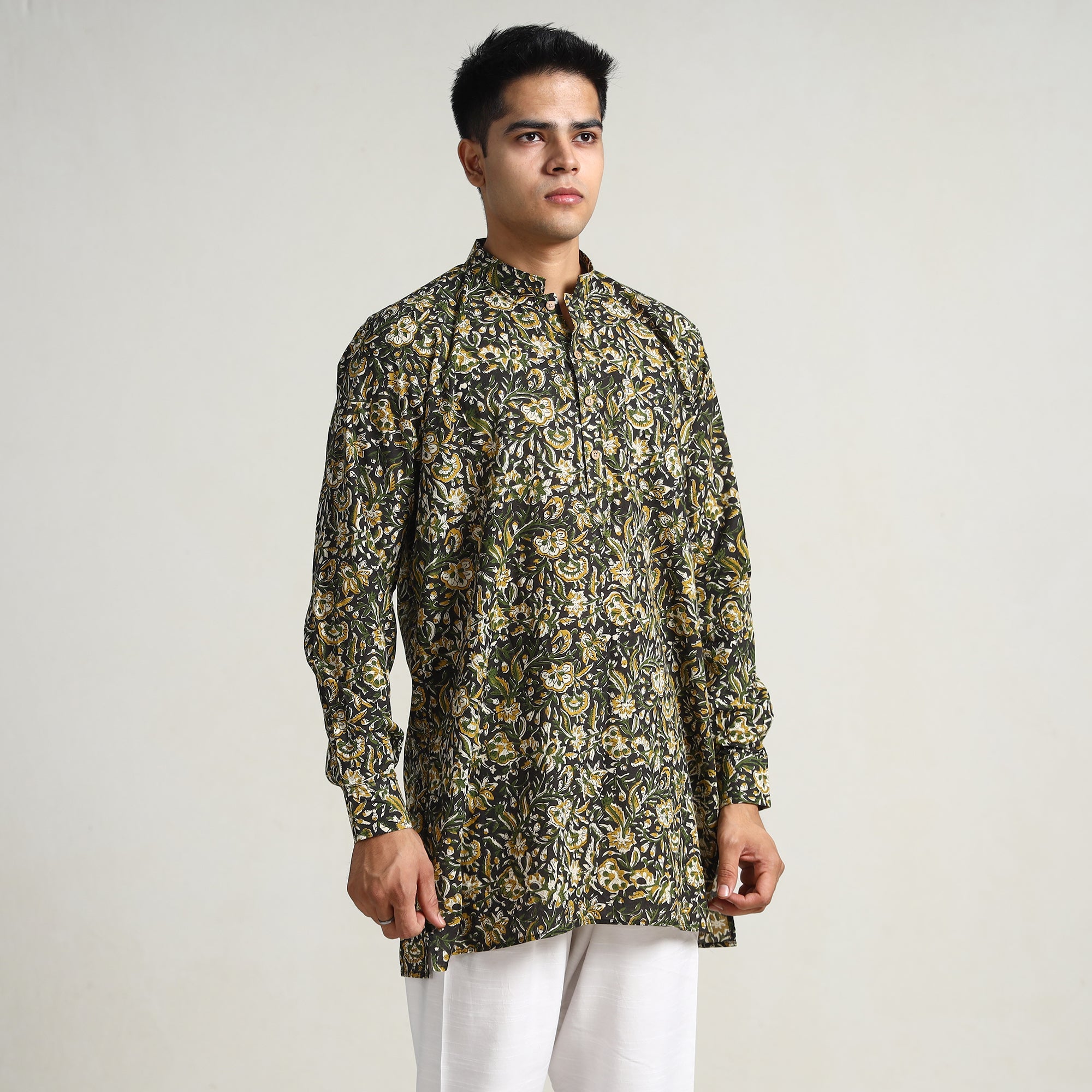  Bagru Block Printed Cotton Men Short Kurta 09 