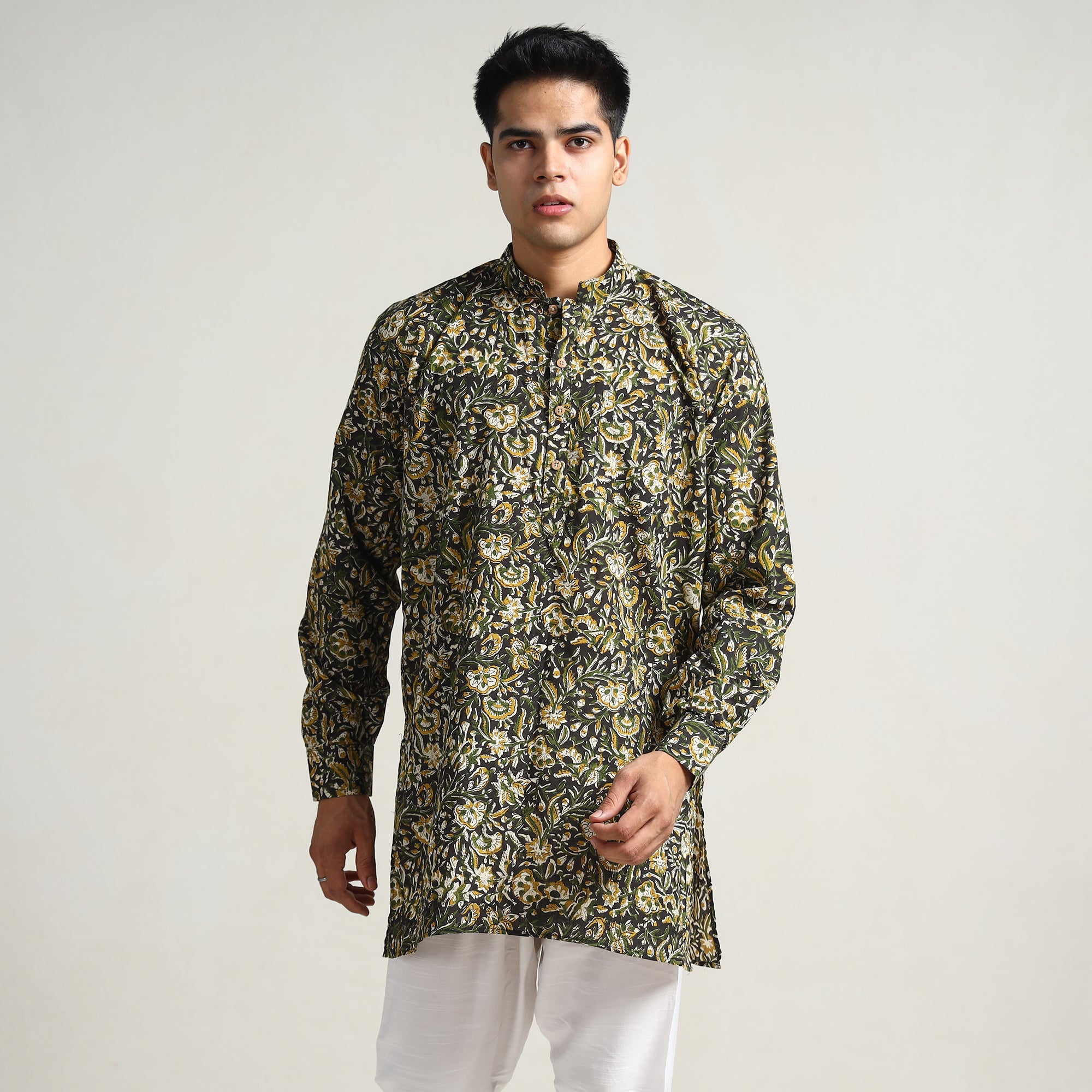  Bagru Block Printed Cotton Men Short Kurta 09 