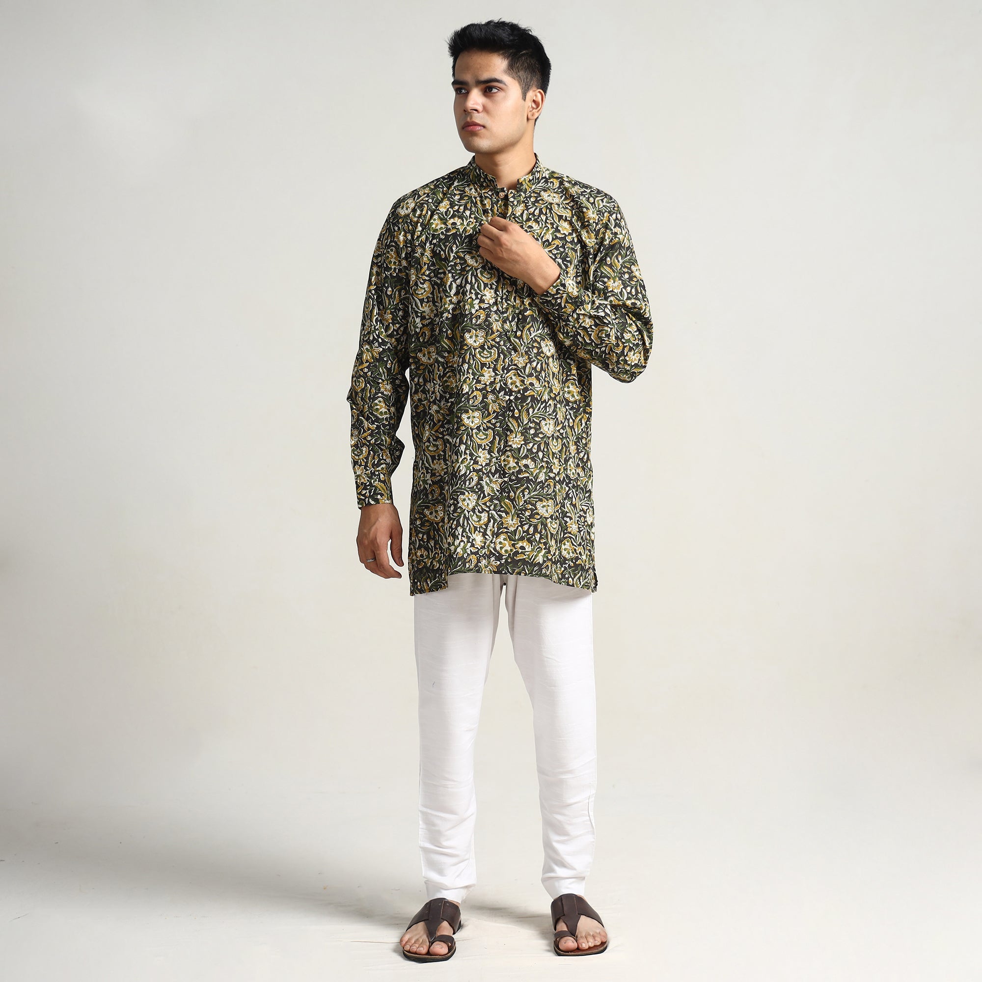  Bagru Block Printed Cotton Men Short Kurta 09 