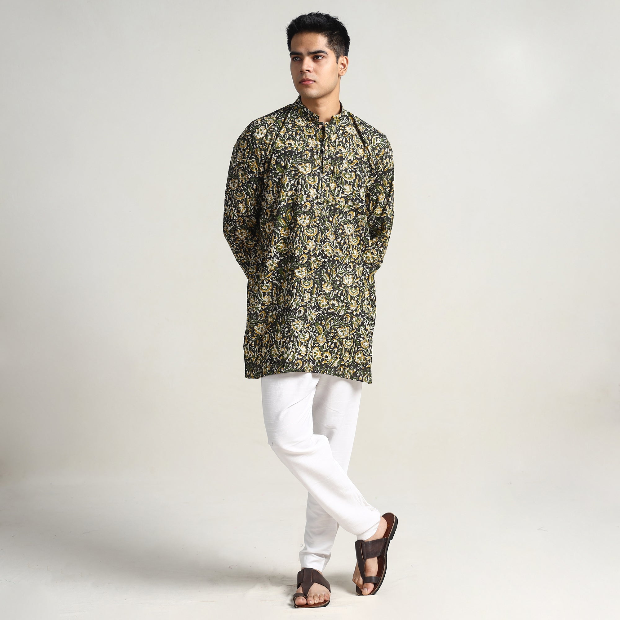  Bagru Block Printed Cotton Men Short Kurta 09 