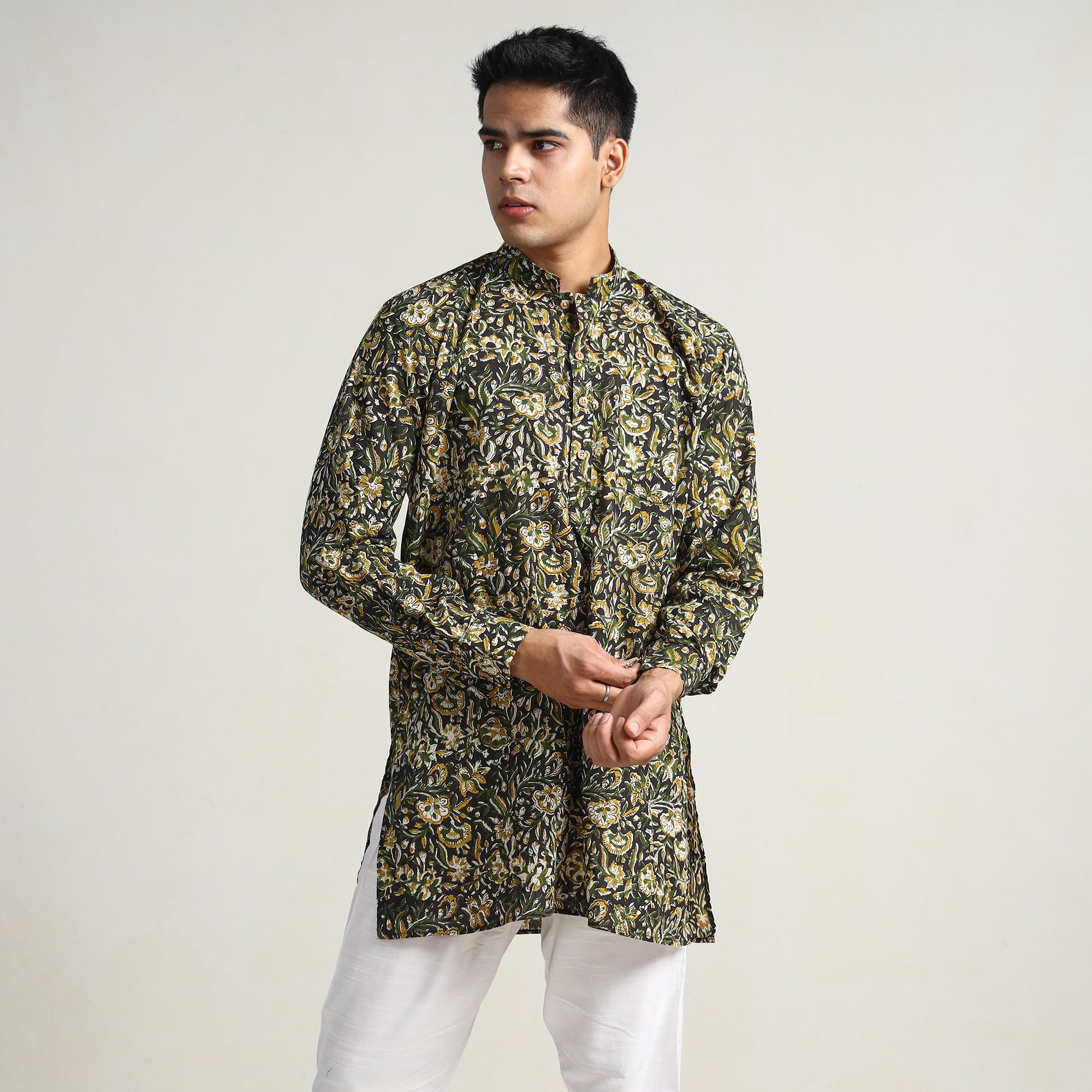  Bagru Block Printed Cotton Men Short Kurta 09 