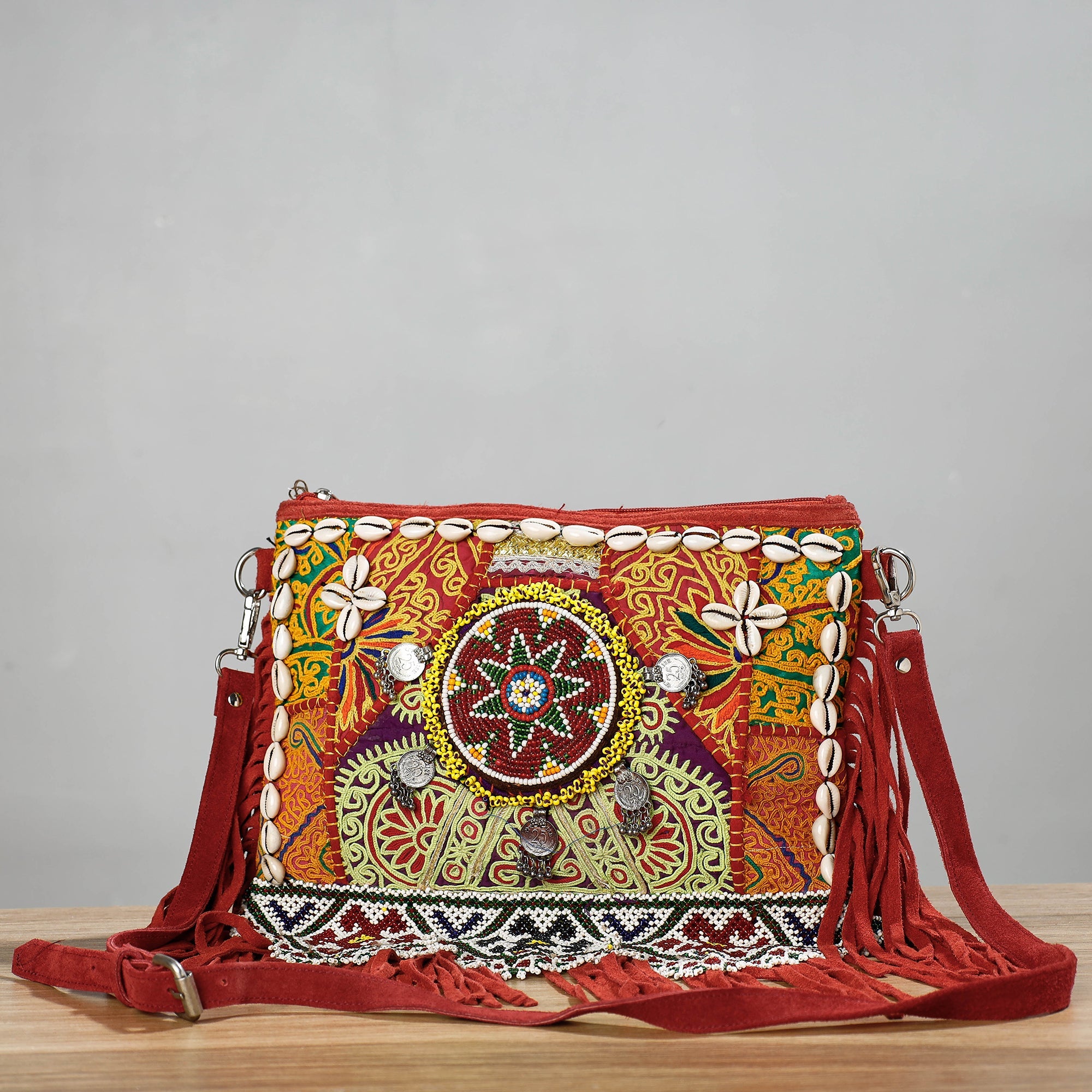 Buy Banjara Vintage Embroidery Beads, Shell & Coin Patchwork Sling Bag Online at iTokri.com 