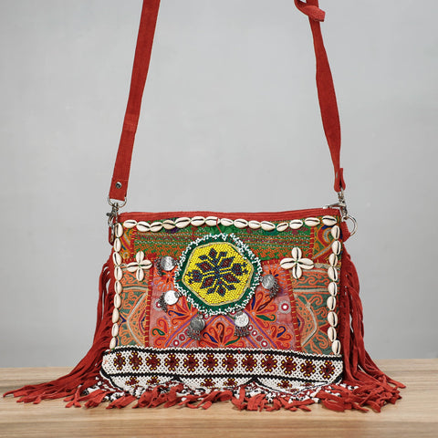 Buy Banjara Vintage Embroidery Beads, Shell & Coin Patchwork Sling Bag Online at iTokri.com 