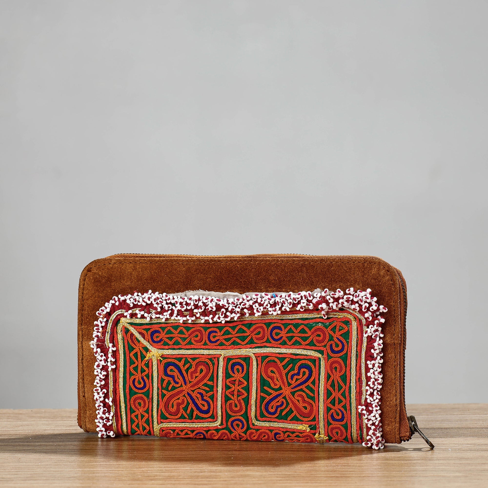 Multicolor Banjara Vintage Embroidery Beadwork Suede Leather Wallet