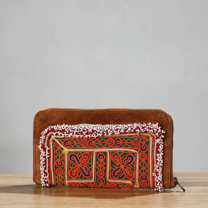 Multicolor Banjara Vintage Embroidery Beadwork Suede Leather Wallet