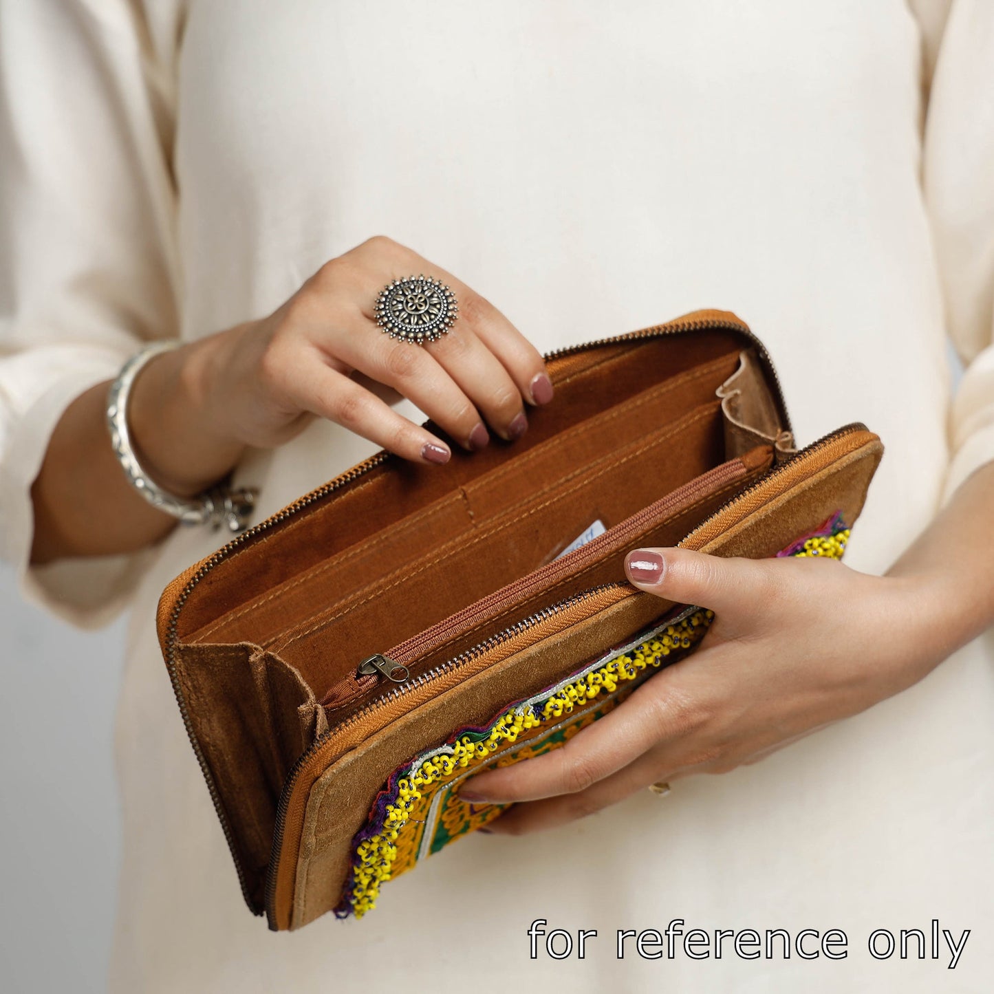 Multicolor Banjara Vintage Embroidery Beadwork Suede Leather Wallet