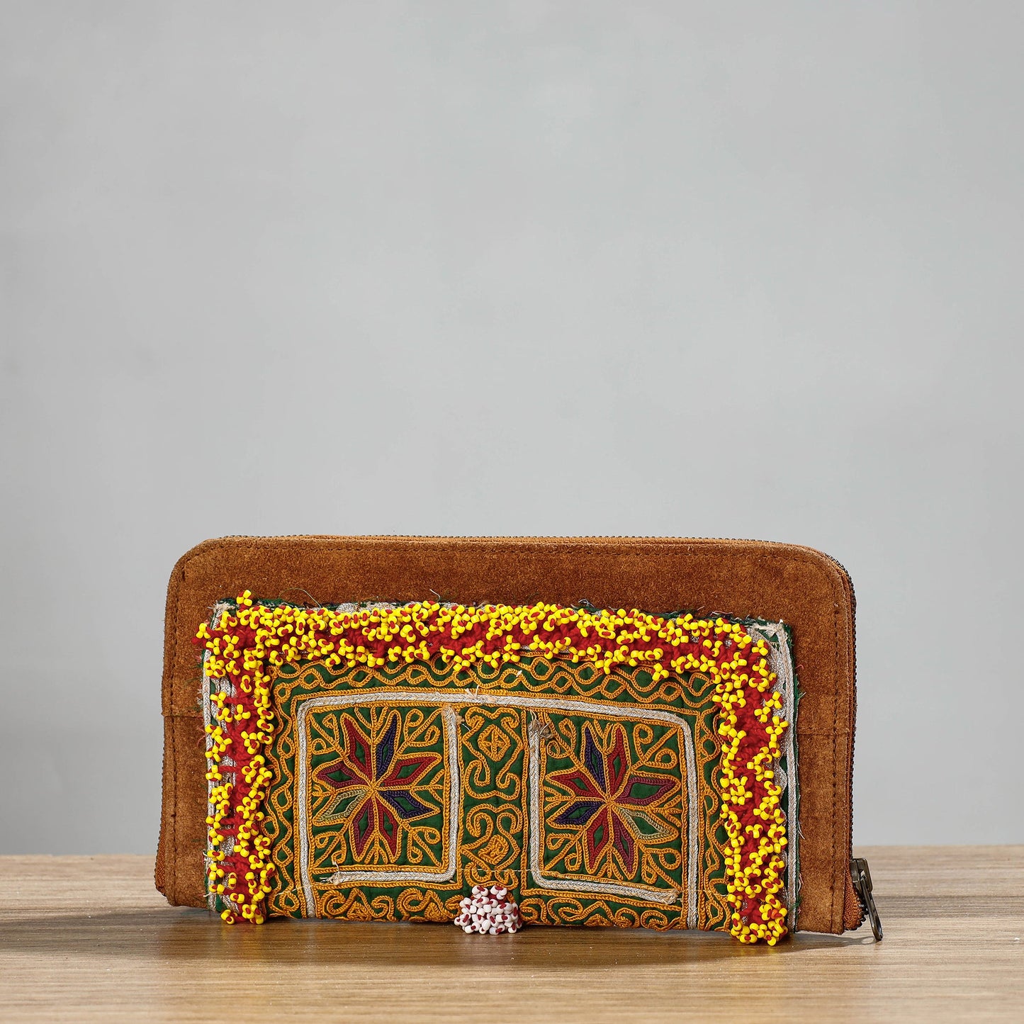 Multicolor Banjara Vintage Embroidery Beadwork Suede Leather Wallet
