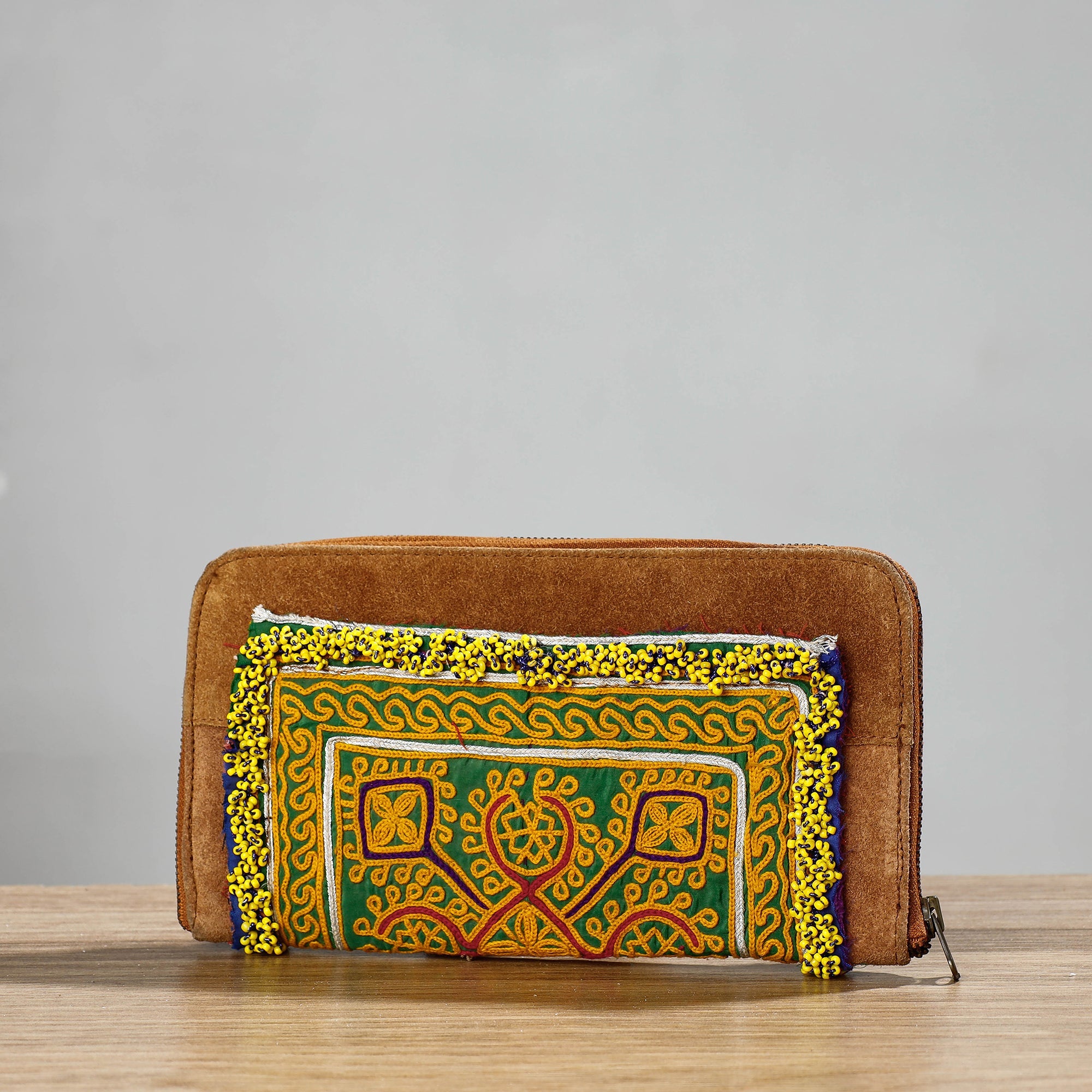 Multicolor Banjara Vintage Embroidery Beadwork Suede Leather Wallet