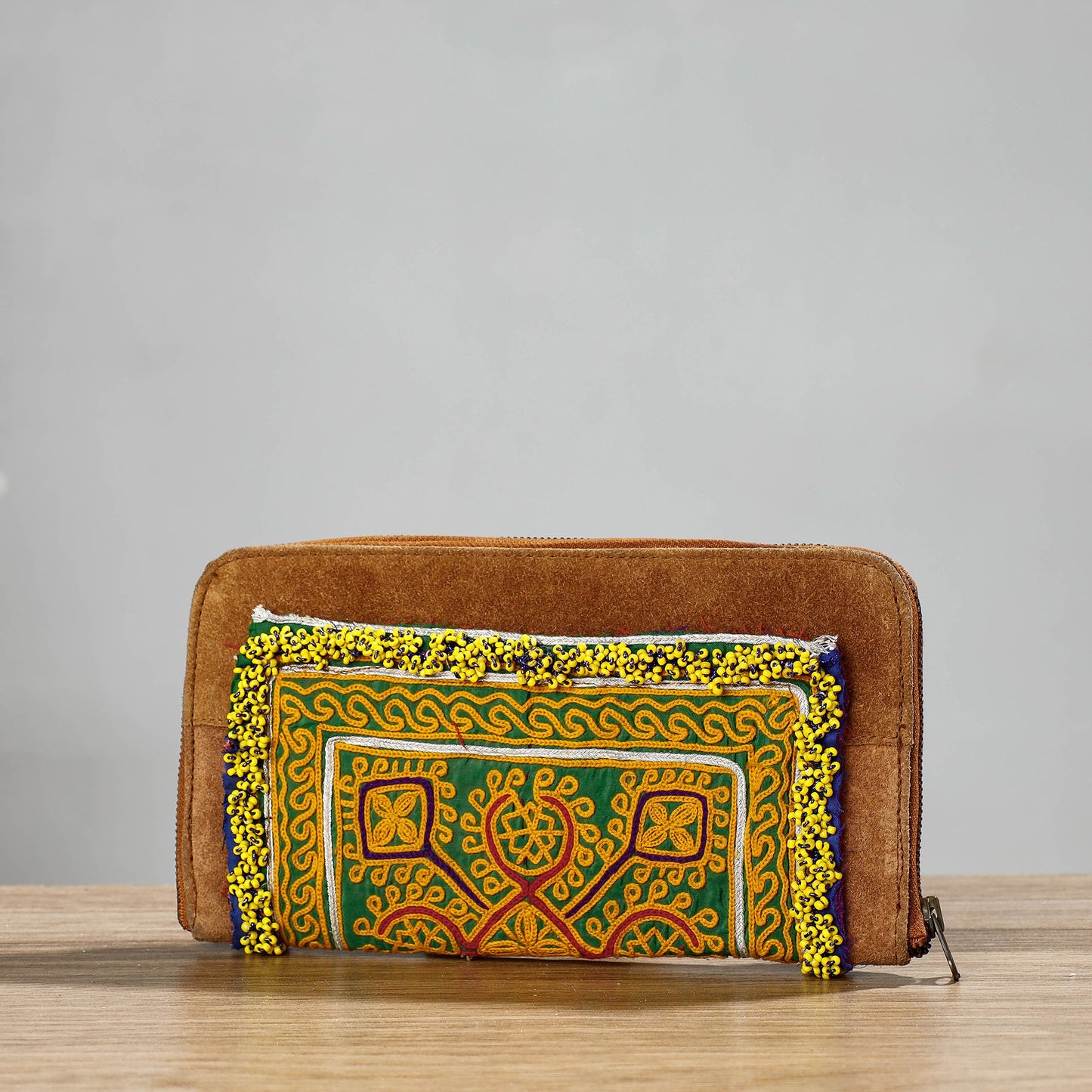 Multicolor Banjara Vintage Embroidery Beadwork Suede Leather Wallet