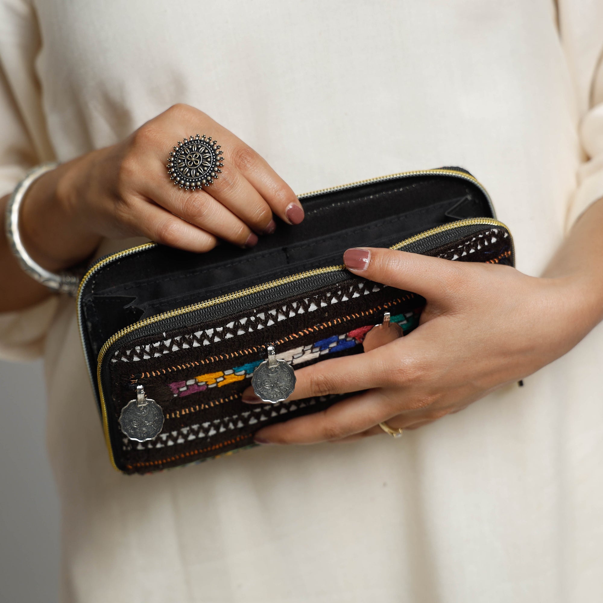 Multicolor Banjara Vintage Embroidery Coin Work Wallet