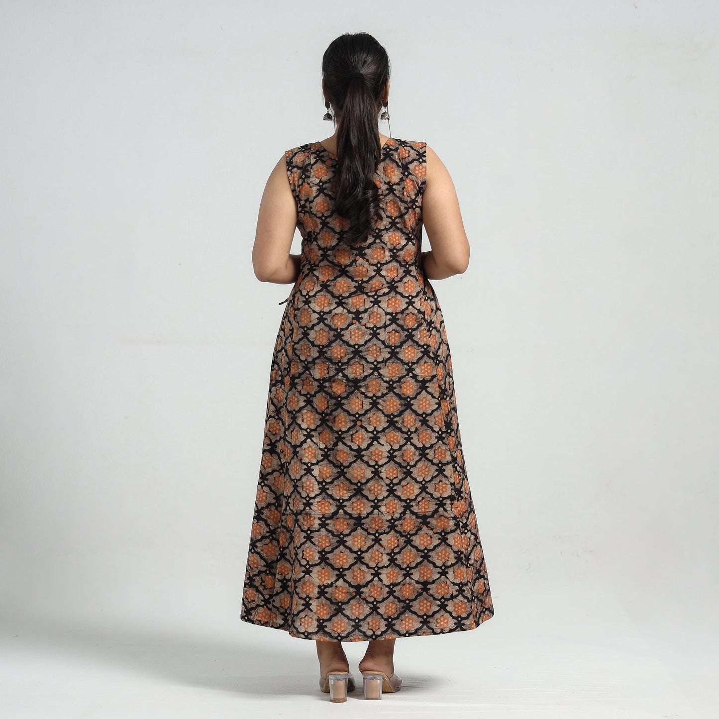 Buy Batik Printed Cotton Angrakha Sleeveless Flared Dress Online at iTokri.com