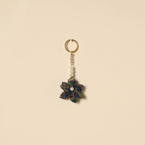 Beaded fabart flower keychain 14 - handcrafted