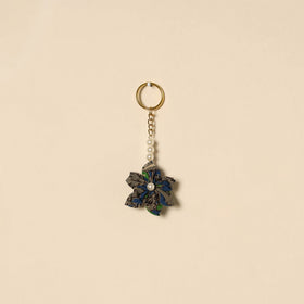Beaded fabart flower keychain 14 - handcrafted