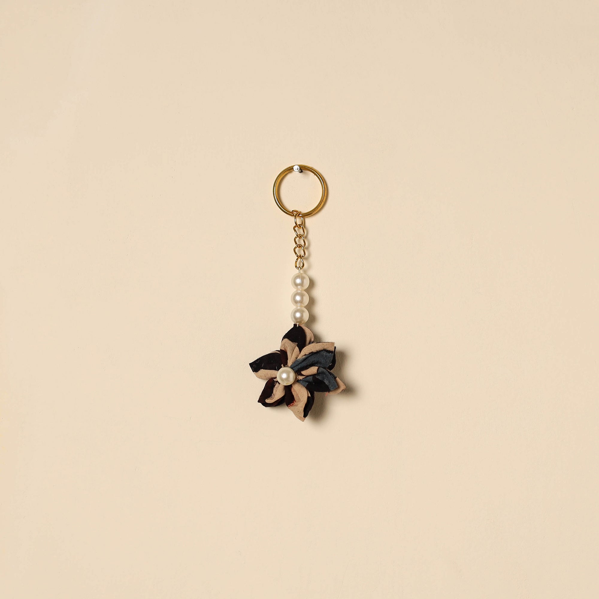 Beaded fabart flower keychain 28 - handcrafted