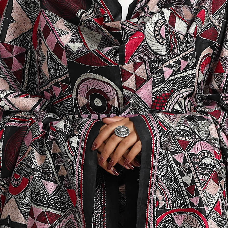 Multicolor - bengal handloom silk kantha embroidery dupatta