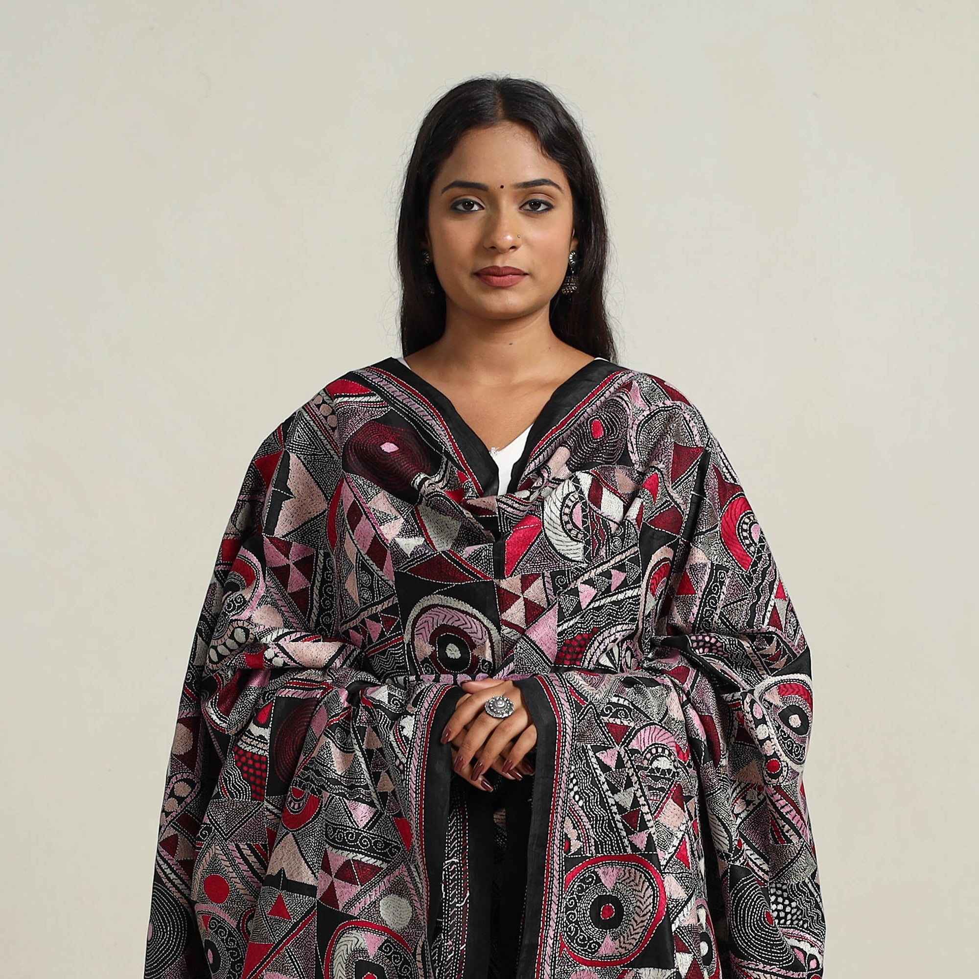 Multicolor - bengal handloom silk kantha embroidery dupatta