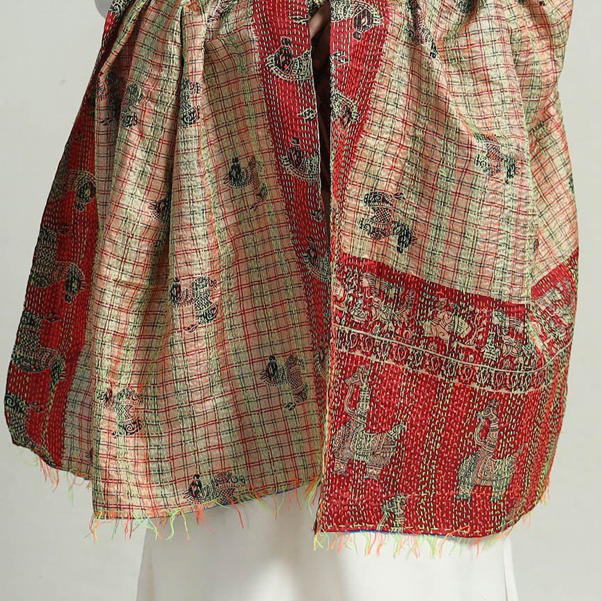 Buy Bengal Kantha Embroidery Patchwork Reversible Silk Dupatta 19 Online at iTokri.com